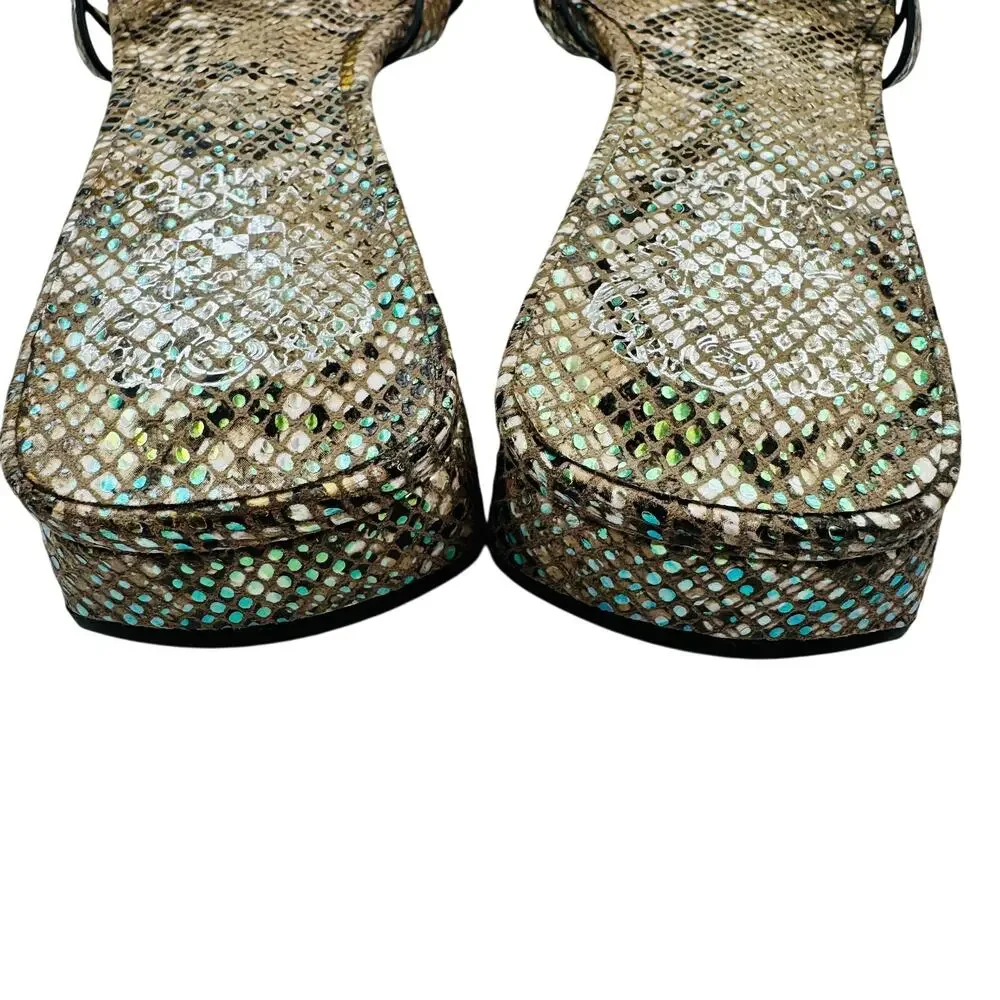 Vince Camuto Metallic Snake Embossed Strappy Slip On Sandals Women's Size 8.5